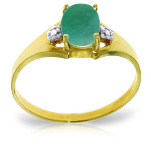 14K. SOLID GOLD RING WITH NATURAL DIAMONDS & EMERALD (Yellow Gold)
